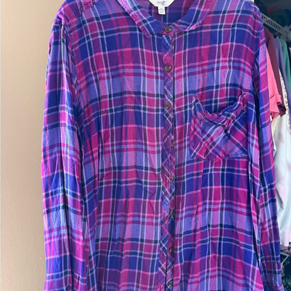Terra & Sky Kids Plaid Shirt in Pink and Purple
